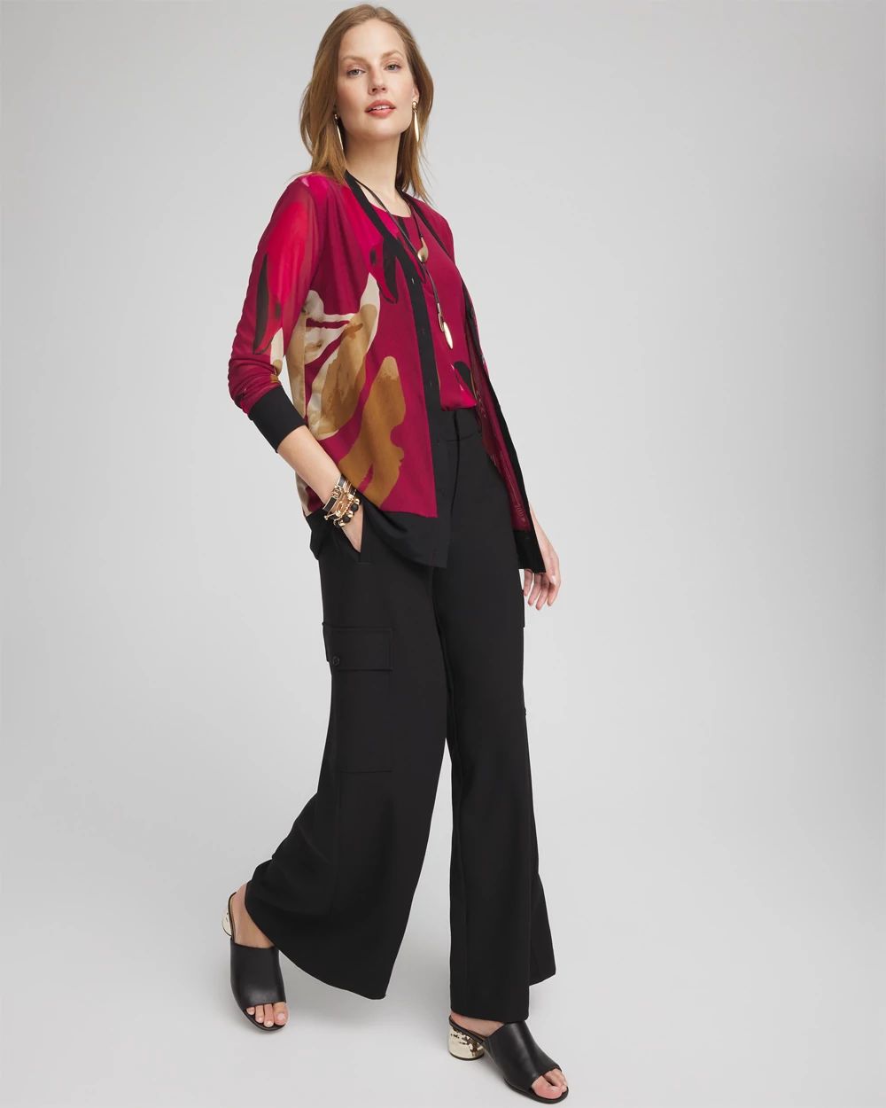 人気ブランドの新作 Print Abstract Mesh Chico's | Cardigan トップス